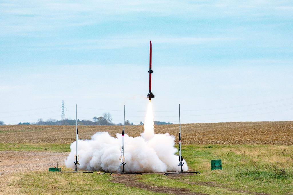 HA two stage rocket Red two stage rocket launching